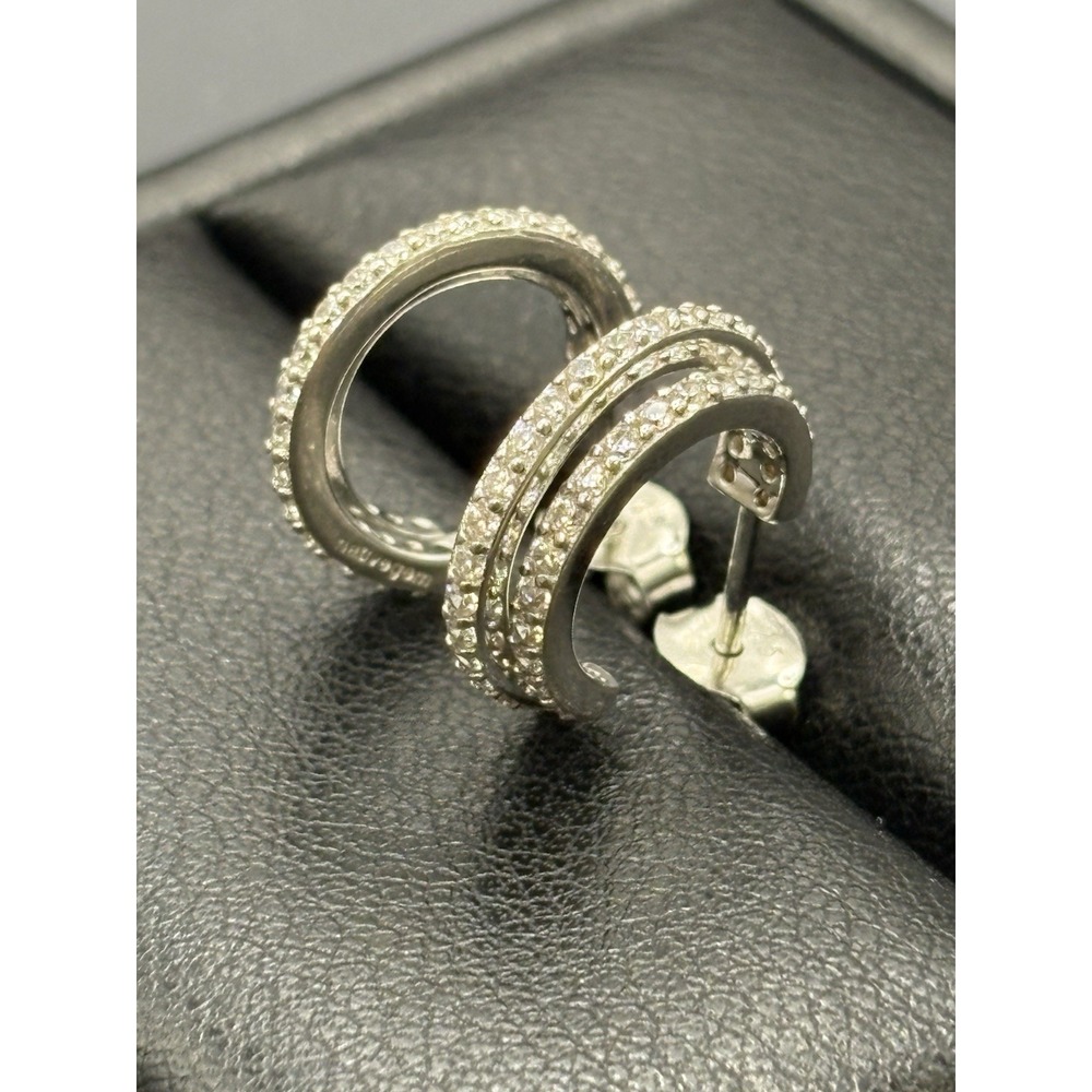 EUC Sterling Silver Cubic Zirconia Double Hoop Earrings 925 E18